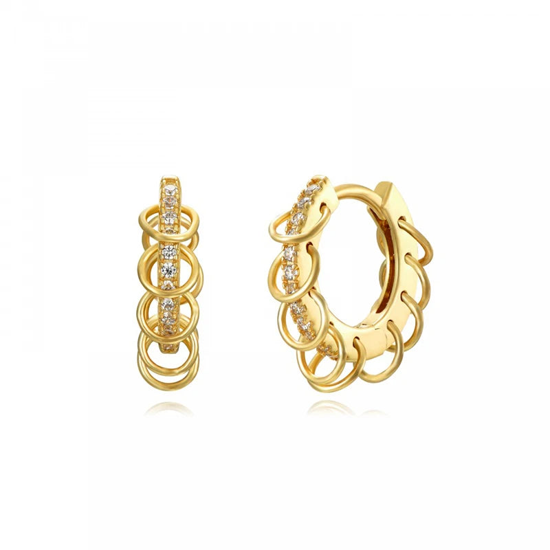 925 Sterling Silver Multi-Turn Hoop Earrings with White Zircon, Fashion Punk Jewelry for Women