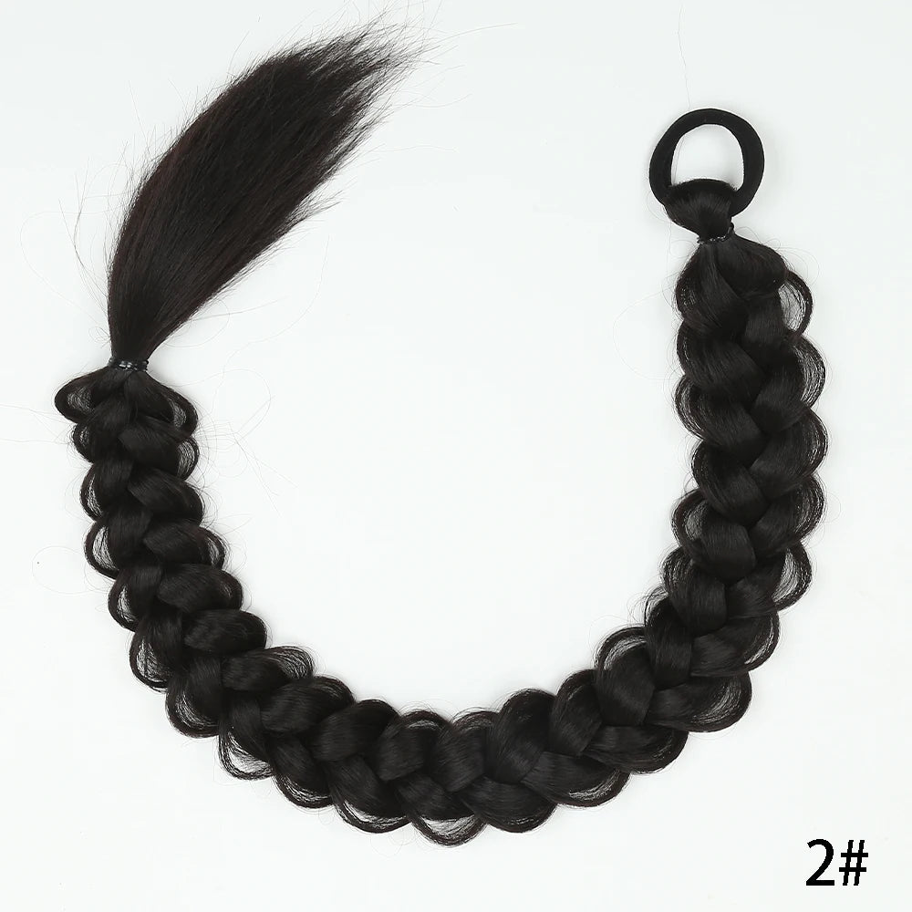 24-Inch Synthetic Twist Braid Ponytail Extension with Rubber Band – Braided Hair for Women, Daily Wear