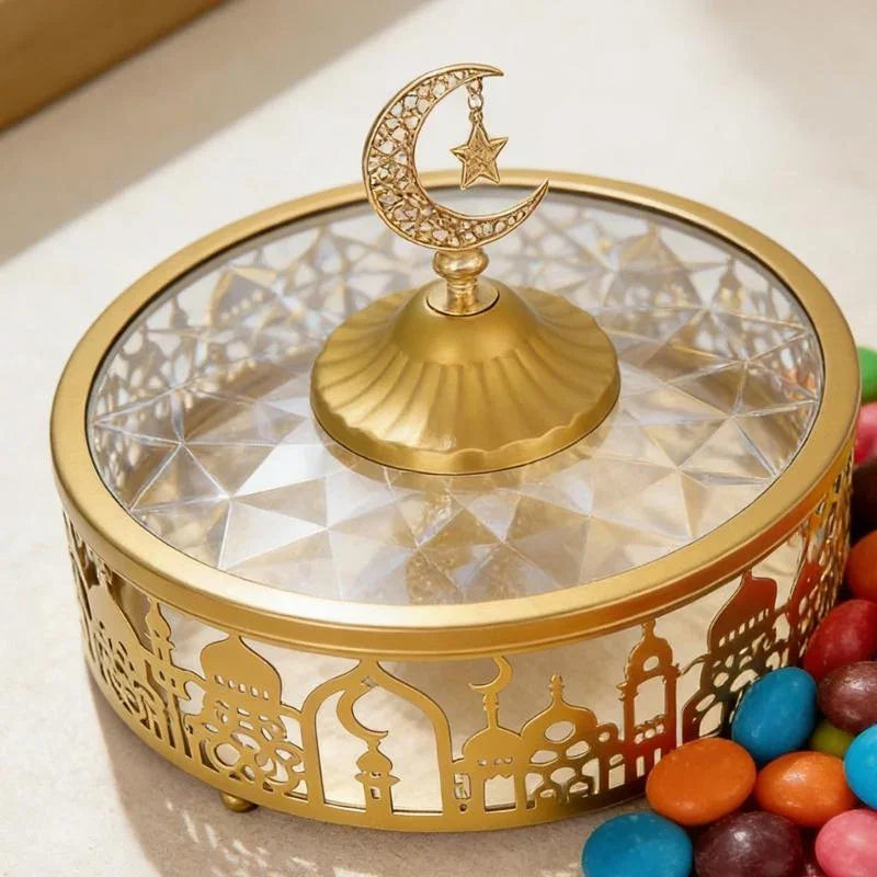 Decorative Iron Serving Tray for Snacks & Candies – Large Capacity Storage Plate for Islamic, Ramadan & Eid Celebrations