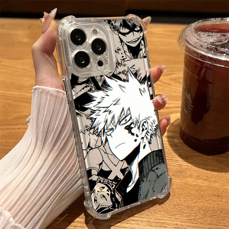 Katsuki Bakugo Anime Clear Phone Case for iPhone 17 Air, 17, 16e, 16, 15, 14, 13, 12, 11 Pro Max Plus Soft Silicone Cover