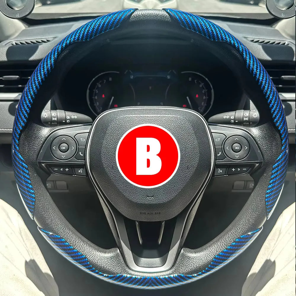 38 cm Car Steering Wheel Cover Set, 3-Piece Glossy Carbon Fiber Look Trim for Round Steering Wheels