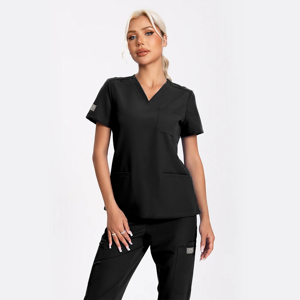 Women’s Antibacterial Scrubs Set – Soft V-Neck Top & Wrinkle-Resistant Pants
