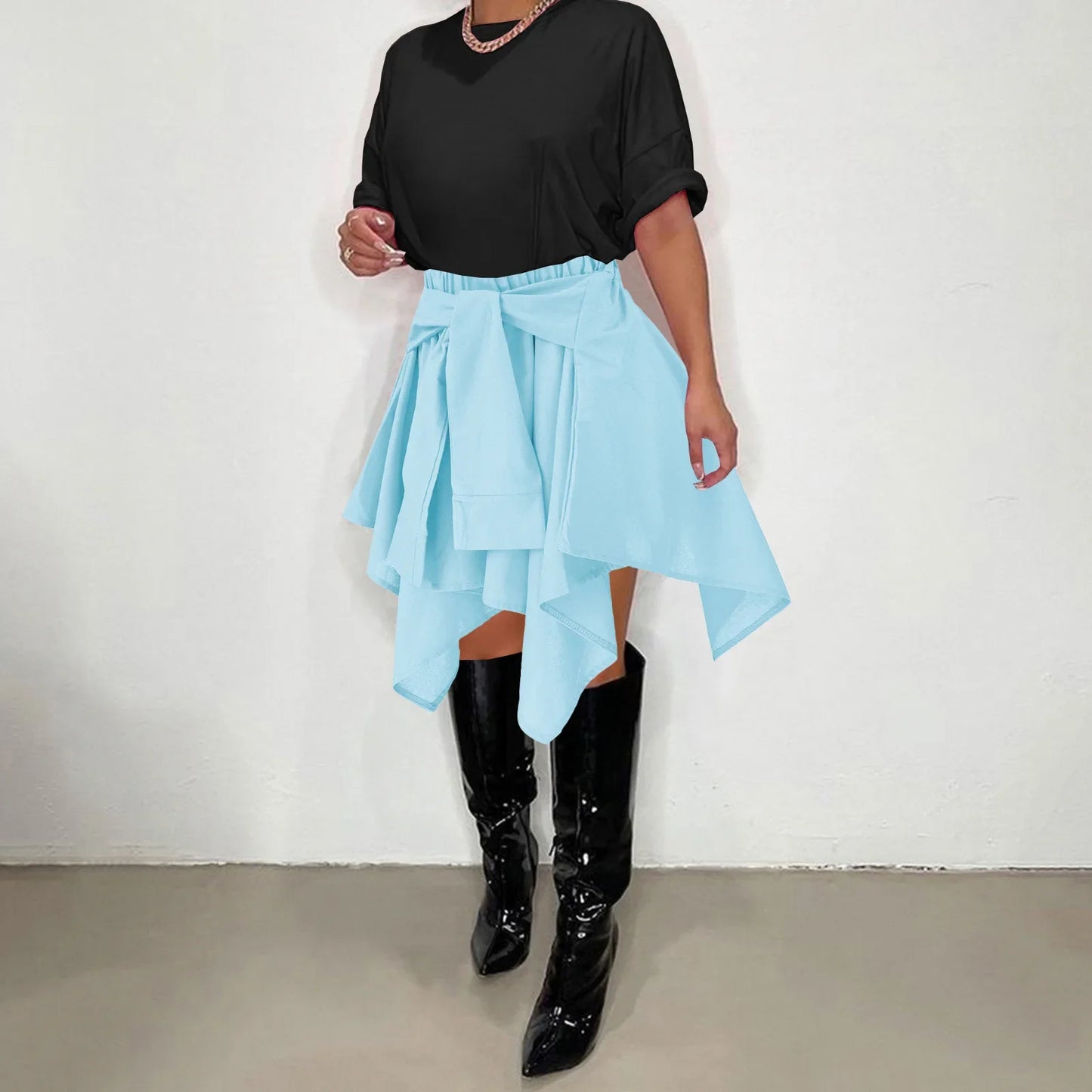 Women Plaid Irregular High Waist Knee-Length Skirt