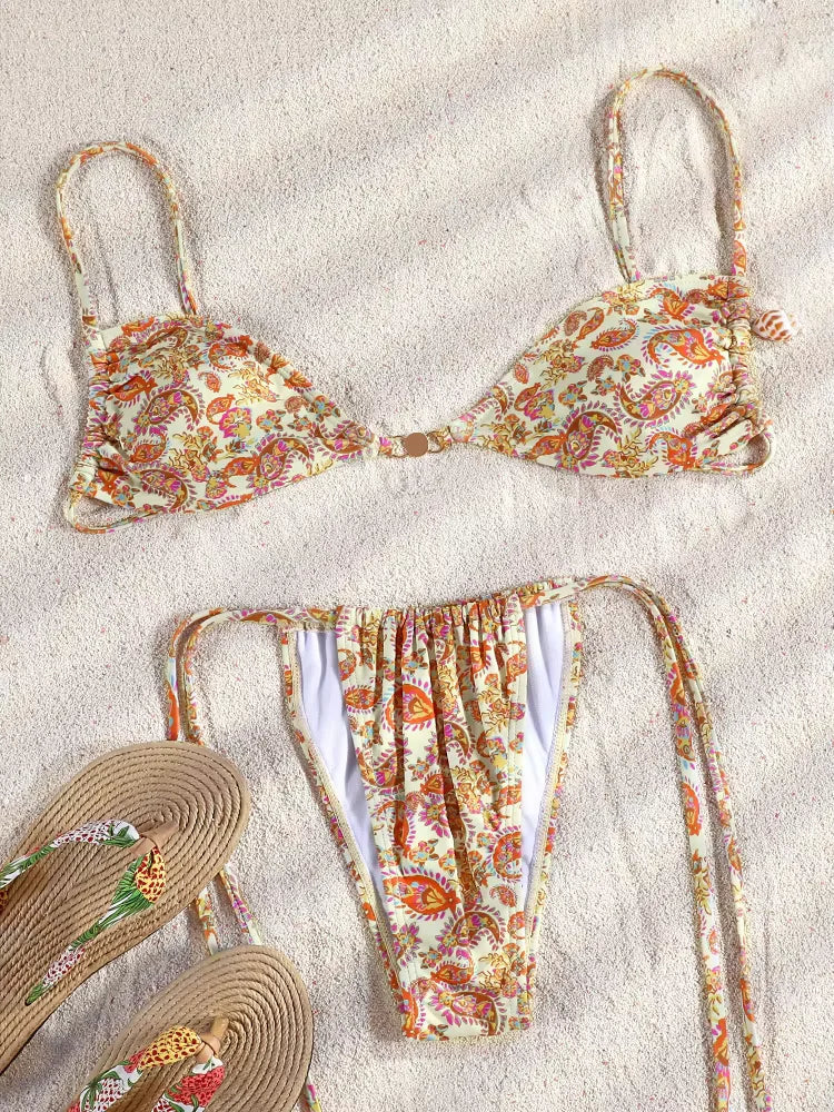 Women’s Printed Bikini Set – Halter Backless Swimwear, Beachwear, Biquini