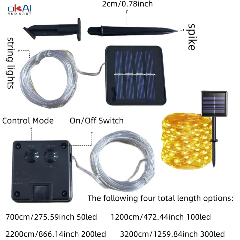 Solar LED Fairy String Lights with Flexible Copper Wire for Garden, Patio, Tree and Christmas Party Decorating