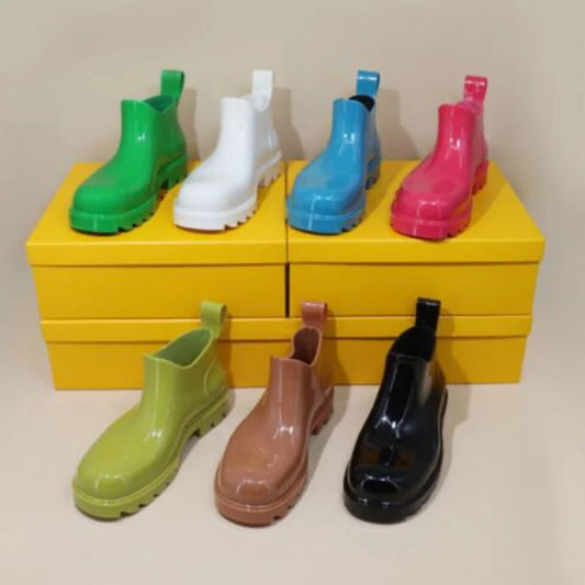Women's Waterproof Rain Boots – New Luxury Jelly Short Boots with Thick Sole, Candy Colors