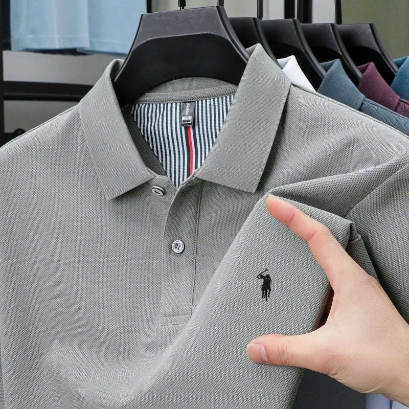 Men’s 100% Pure Cotton Breathable Short Sleeve Polo Shirt – Luxury Embroidered, Loose Fit Casual & Summer Business Wear