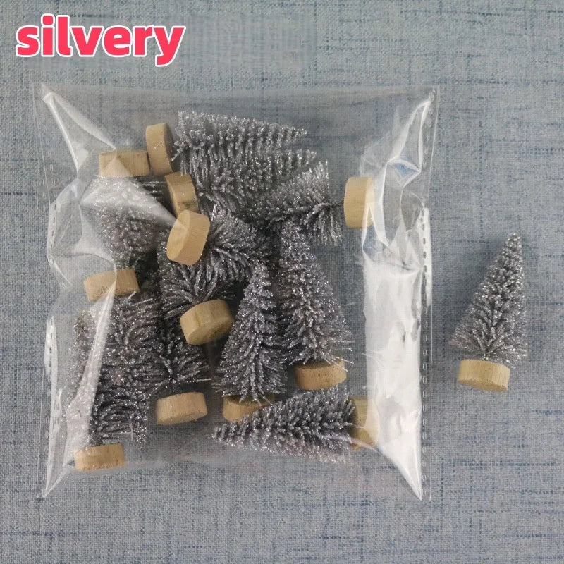 12-Piece Mini Bottle Brush Christmas Tree Set, 4.5 cm Sisal Trees with Wooden Bases for Holiday Villages, Tabletop Displays and DIY Crafts