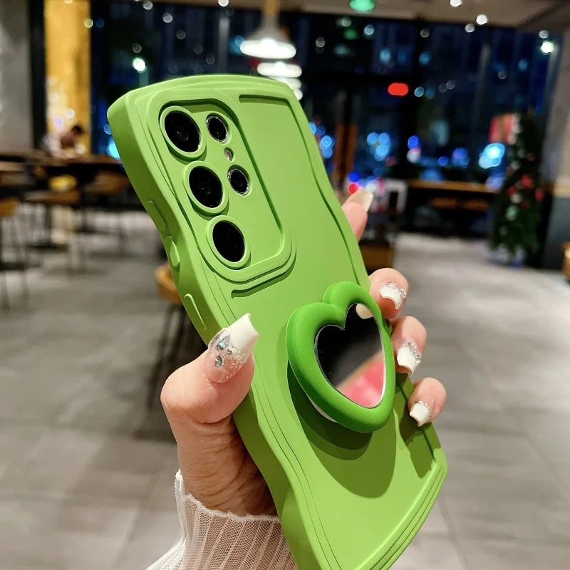 Mirror Love Heart Bracket Phone Case for Samsung Galaxy