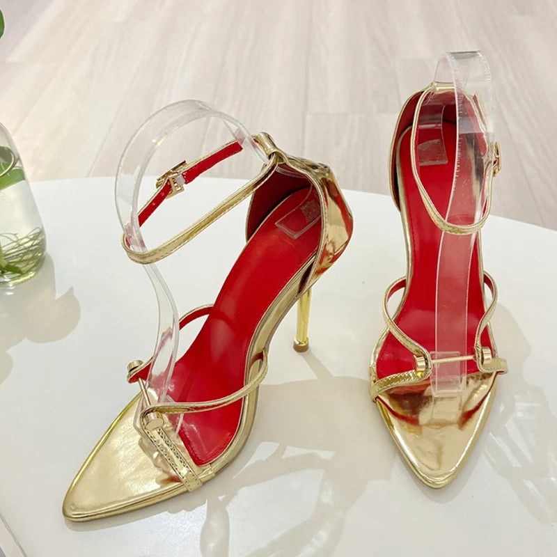 Women's Fashion Ankle Strap Heels – Open Toe Stiletto Sandals with Metal Detail | Party & Clubwear