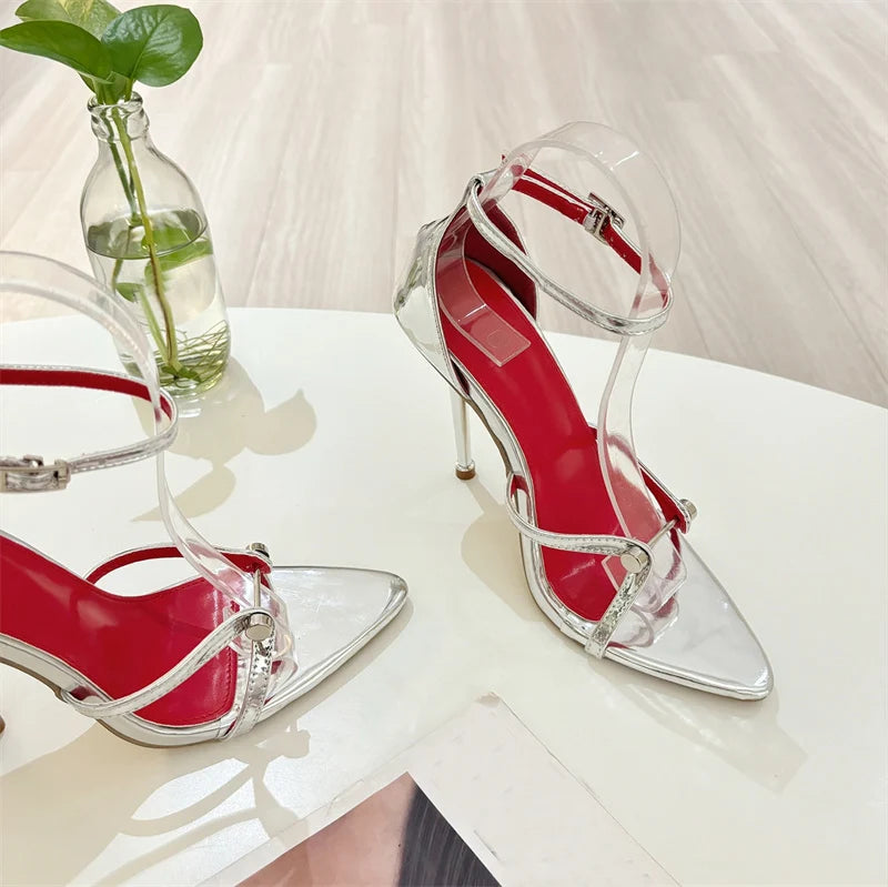 Women's Fashion Ankle Strap Heels – Open Toe Stiletto Sandals with Metal Detail | Party & Clubwear