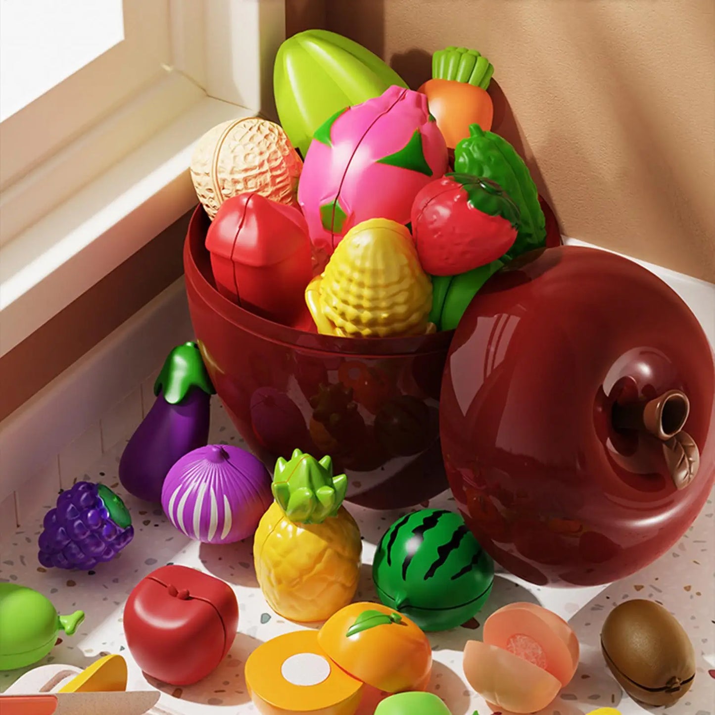34-Piece Kids Kitchen Play Food Set – Cutting Fruits & Vegetables Toy, Educational Puzzle Playset for Boys & Girls, Gift Idea