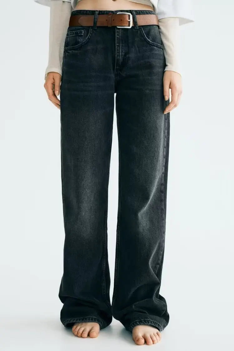 Women’s High-Waist Straight-Leg Jeans – Classic Long Denim Pants, Casual Autumn/Winter Style