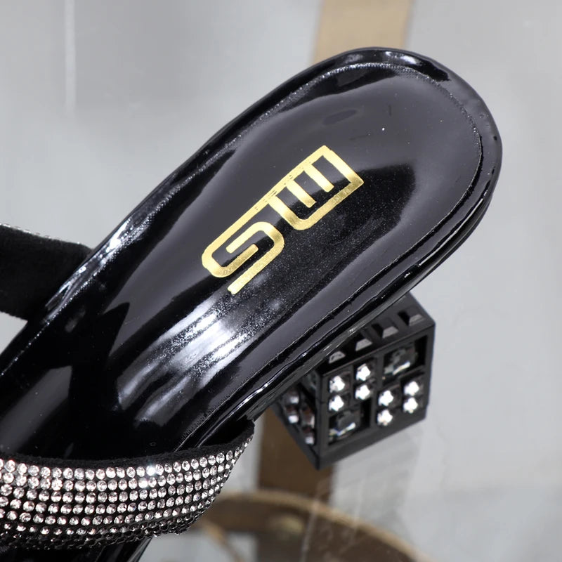 Women’s Transparent Strap Heeled Sandals – Chic Box-Style Square Alien Heel with Metal Accent | Summer Fashion Slippers