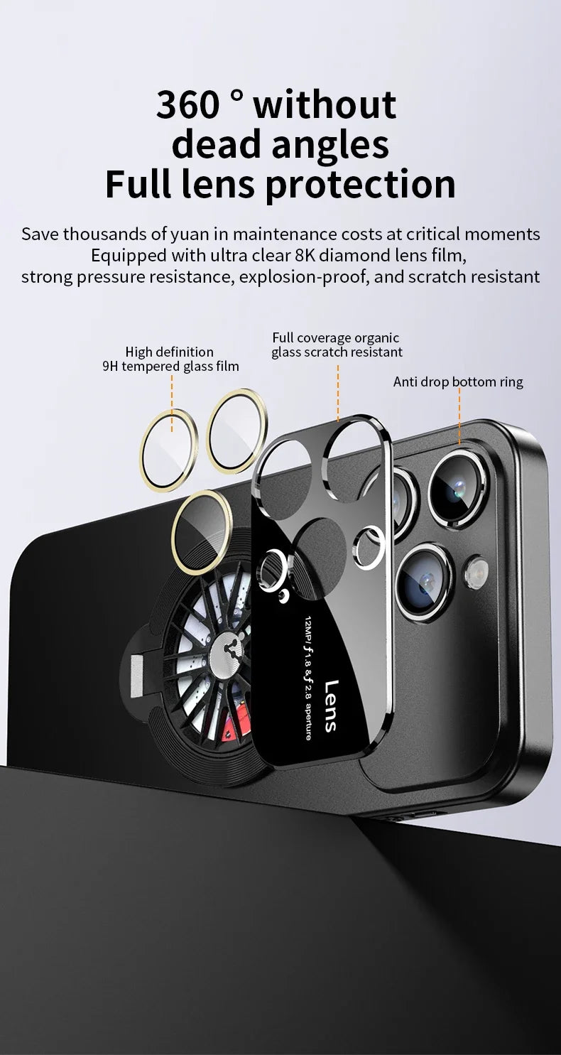 MagSafe Rotating Gyro Stand Phone Case with Camera Lens Protection for iPhone 16/15/14/13/12/11 Pro Max & Plus