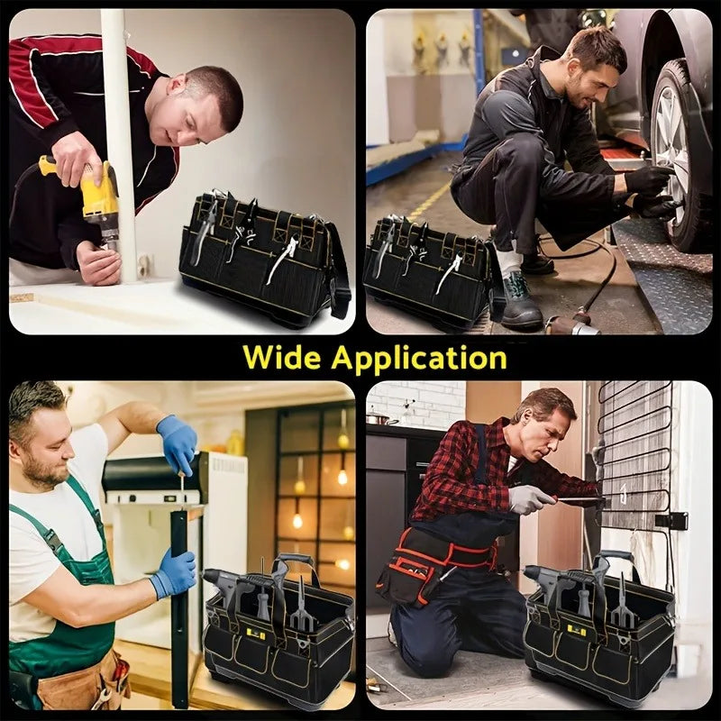 Heavy-Duty Tool Bag with Wide Mouth Opening, Compact Tool Organizer with Soft Handle, Zippered Electrician Storage Bag