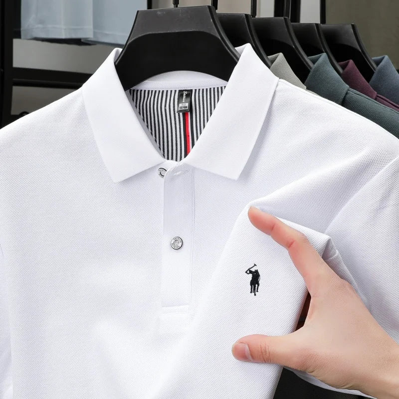 Men’s 100% Pure Cotton Breathable Short Sleeve Polo Shirt – Luxury Embroidered, Loose Fit Casual & Summer Business Wear