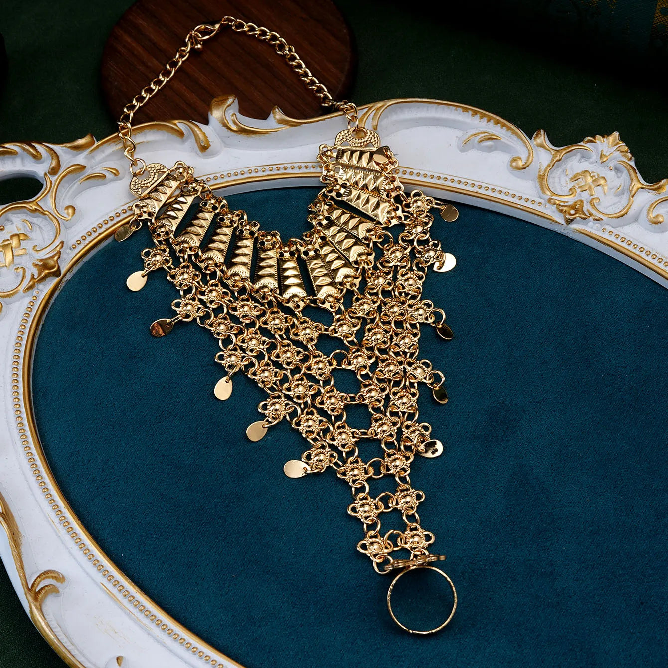 Luxury Handmade Gold-Plated Bracelet and Ring Set – Arabic-Inspired Middle Eastern Wedding Jewelry Gift for Women