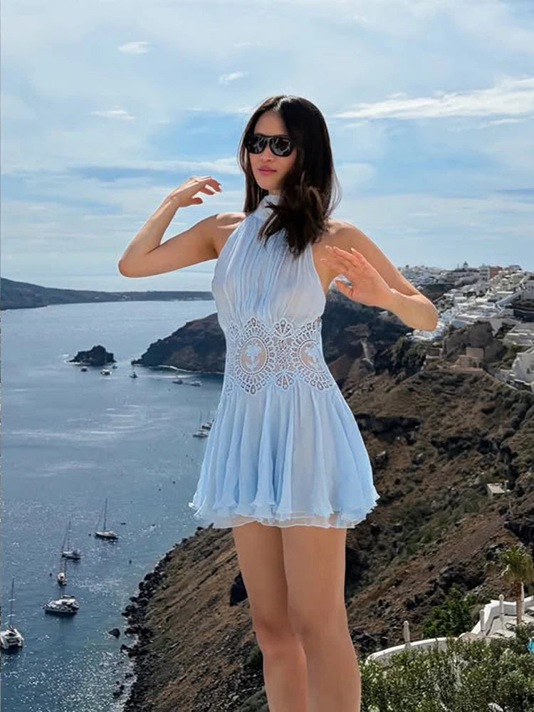Women's Lace Double Strap Crop Top Two-Piece Set, Boho Sleeveless Flowy