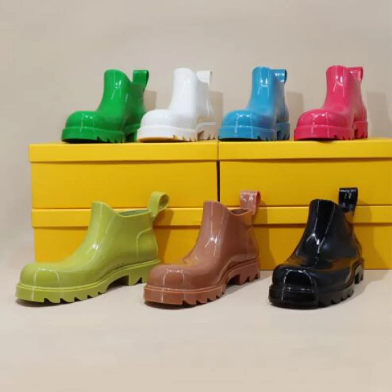 Women's Waterproof Rain Boots – New Luxury Jelly Short Boots with Thick Sole, Candy Colors