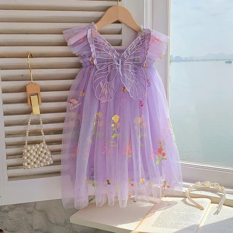 1-5Yrs Baby Girl Clothes for Birthday Party Toddler Flower Elegant Embroidery Dresses New 3D Butterfly Baby Dress Sweet Outfits