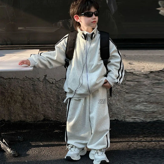 New Fashion Boys' and Girls' Children’s Sportswear Set - Autumn/Spring Casual Outdoor Jacket and Loose Pants 2-Piece Outfit