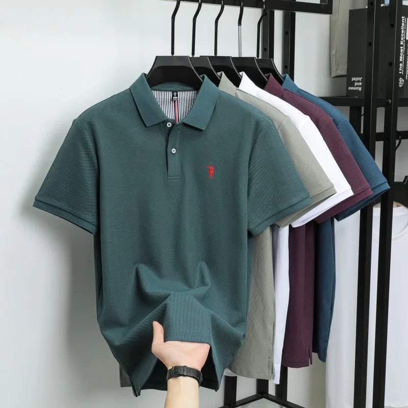 Men’s 100% Pure Cotton Breathable Short Sleeve Polo Shirt – Luxury Embroidered, Loose Fit Casual & Summer Business Wear
