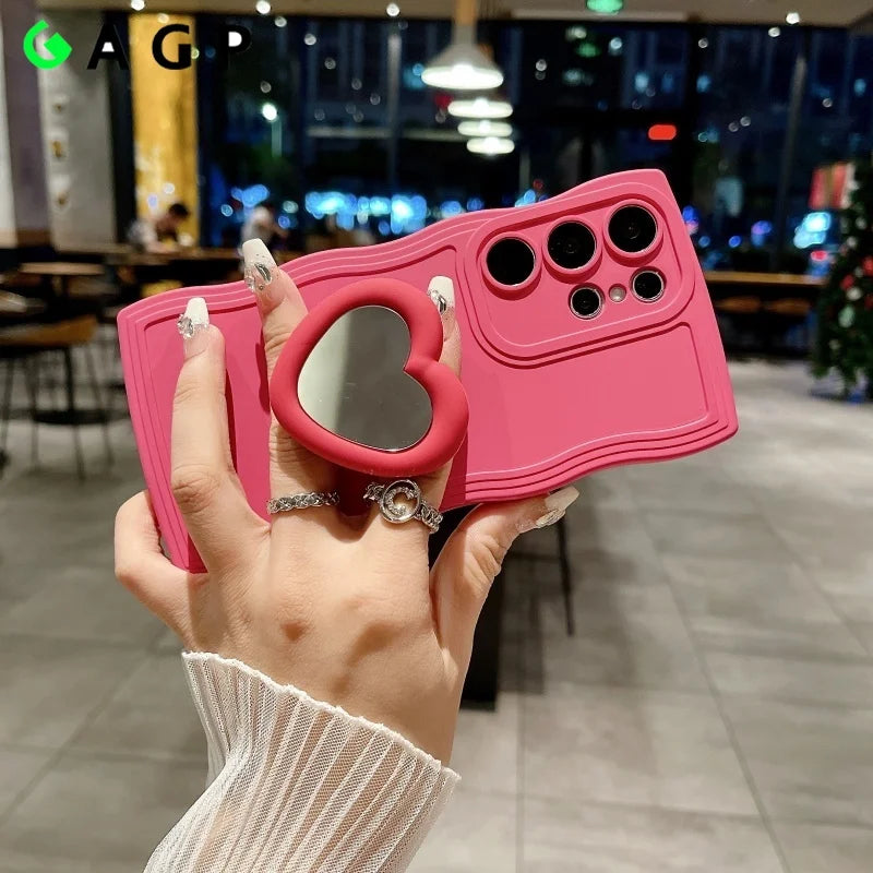 Mirror Love Heart Bracket Phone Case for Samsung Galaxy