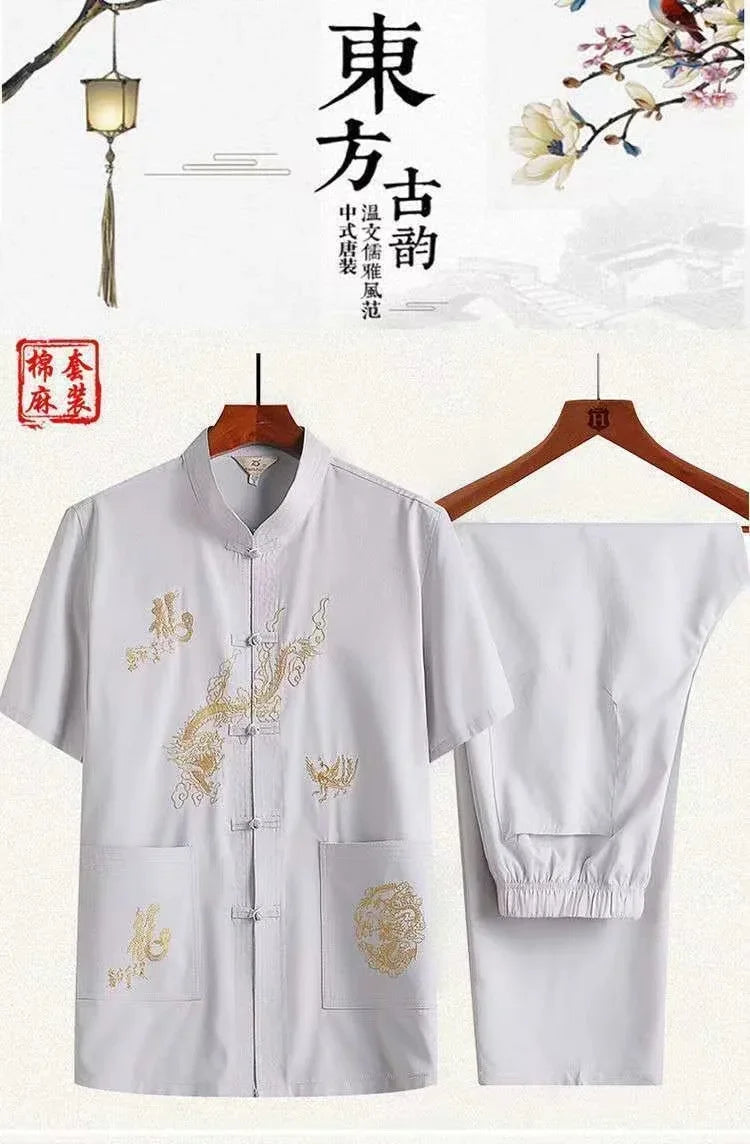 Tai Chi Clothing Men Women Traditional Chinese Kung Fu Costume Set Classic Vintage Middle-aged Elderly Fathers Tang Suit Dragon