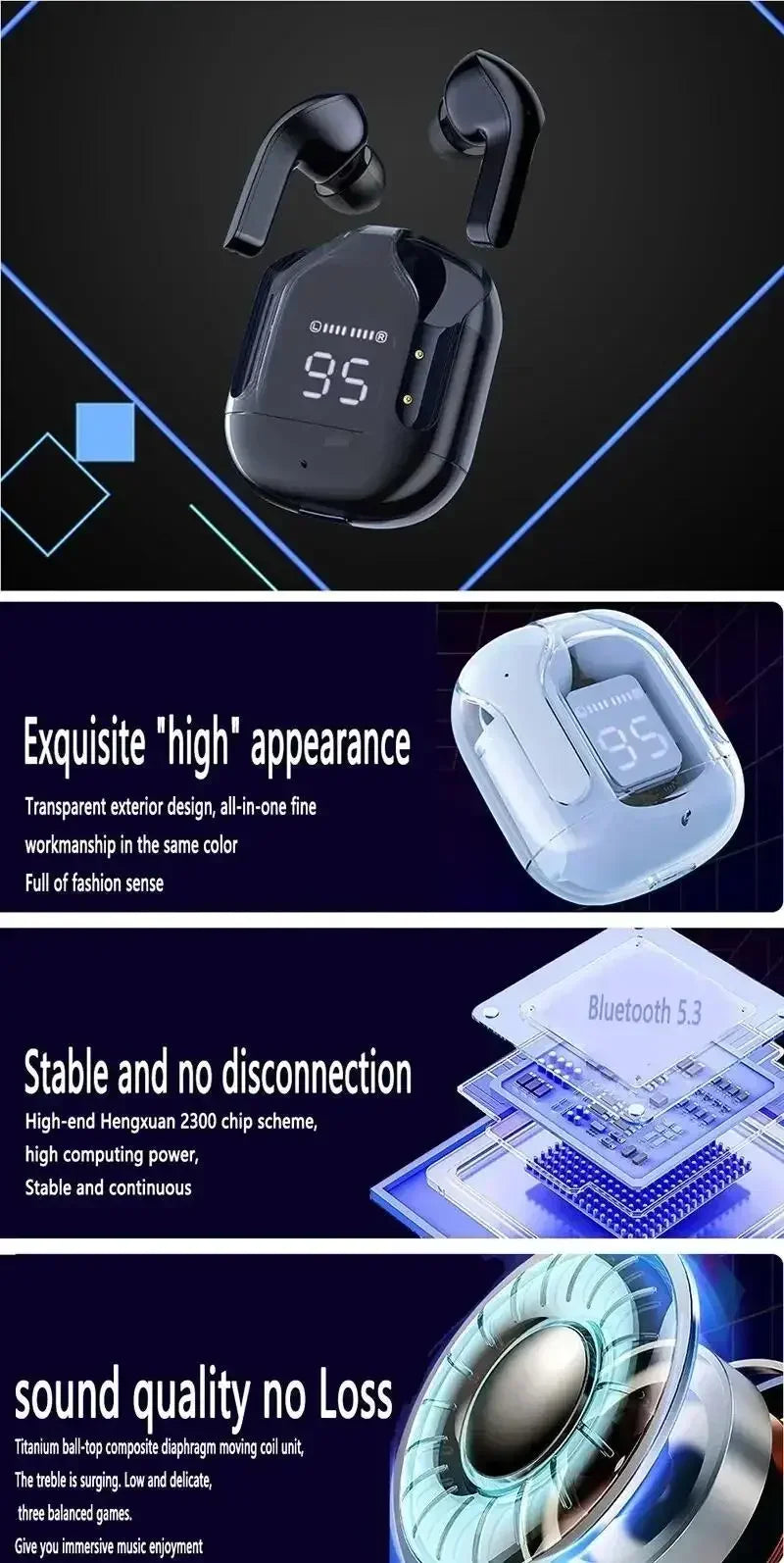 T2 TWS Gaming Earbuds Bluetooth 5.3 – HD HiFi Stereo, Noise Reduction, Wireless Earphones with Protective Case & Lanyard