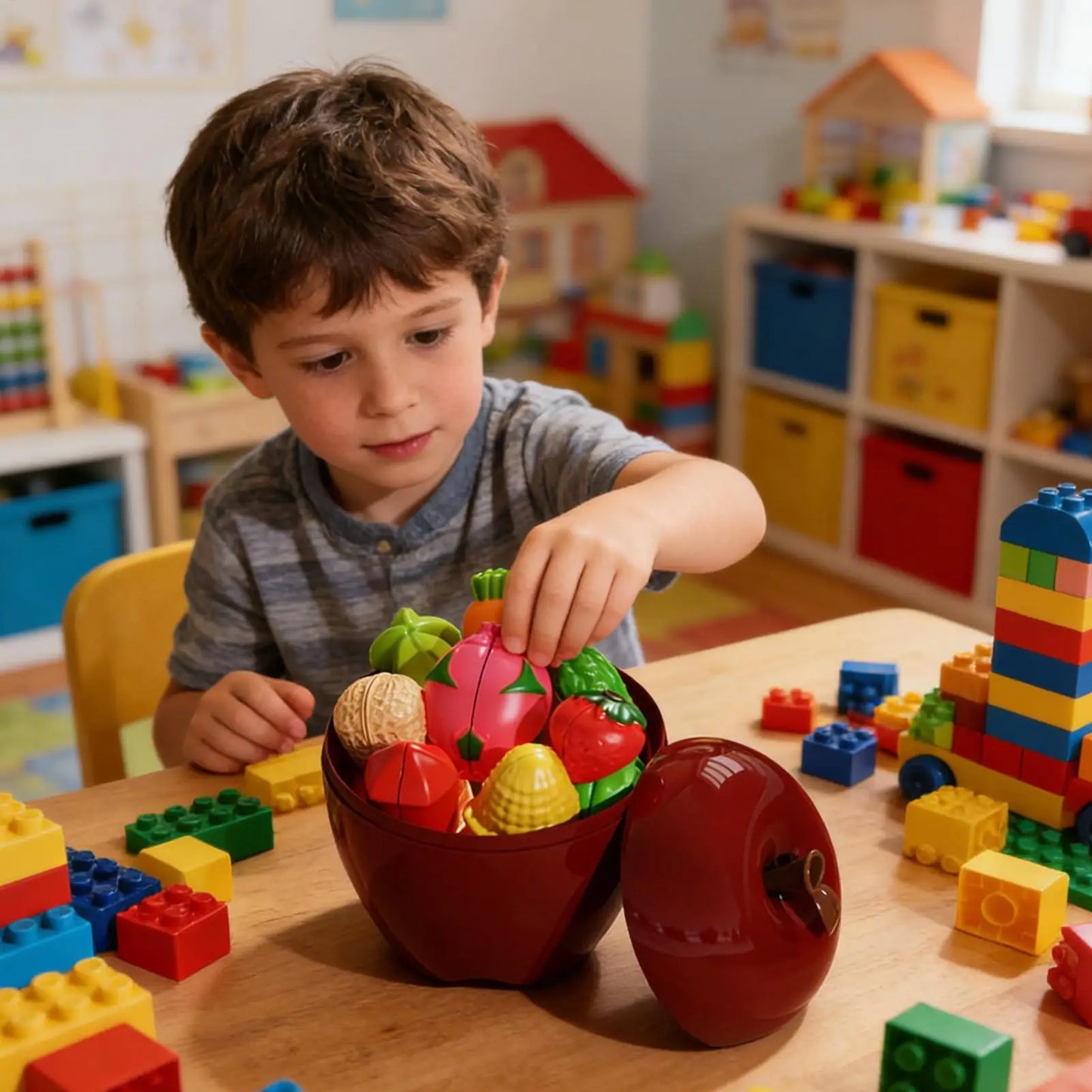 34-Piece Kids Kitchen Play Food Set – Cutting Fruits & Vegetables Toy, Educational Puzzle Playset for Boys & Girls, Gift Idea