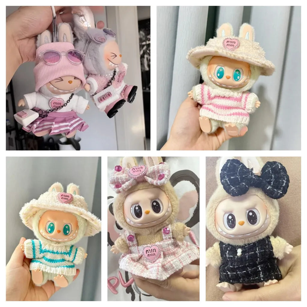 17cm Labubu Doll Clothes Outfit – Accessories for Kpop EXO Labubu Idol V1/V2, Skirt & Sweater Clothing Gift"
