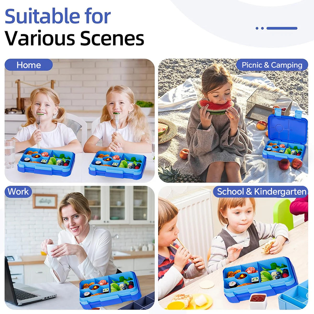 Cartoon Printed Microwavable Bento Lunch Box with 5 Compartments
