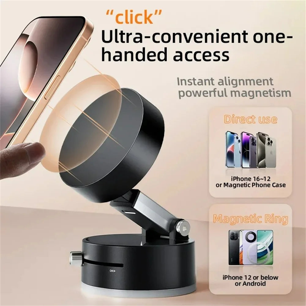 Magnetic Car Phone Holder – Foldable Dashboard Stand with 360° Rotation and Suction Cup Mount