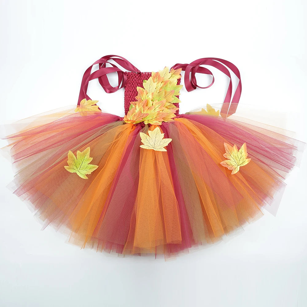 Girls' Autumn Maple Leaf Fairy Costume Dress