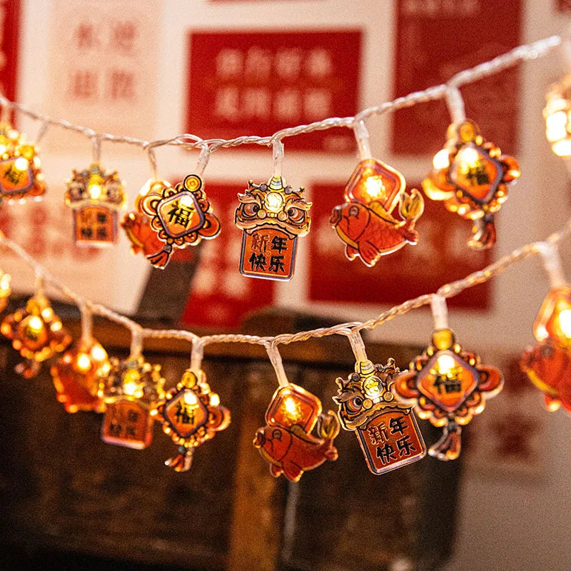 1.65m Chinese New Year's Lanterns Traditional Blessings String Lights 10  Led Light Plastic Lamp Housewarming Party Supply