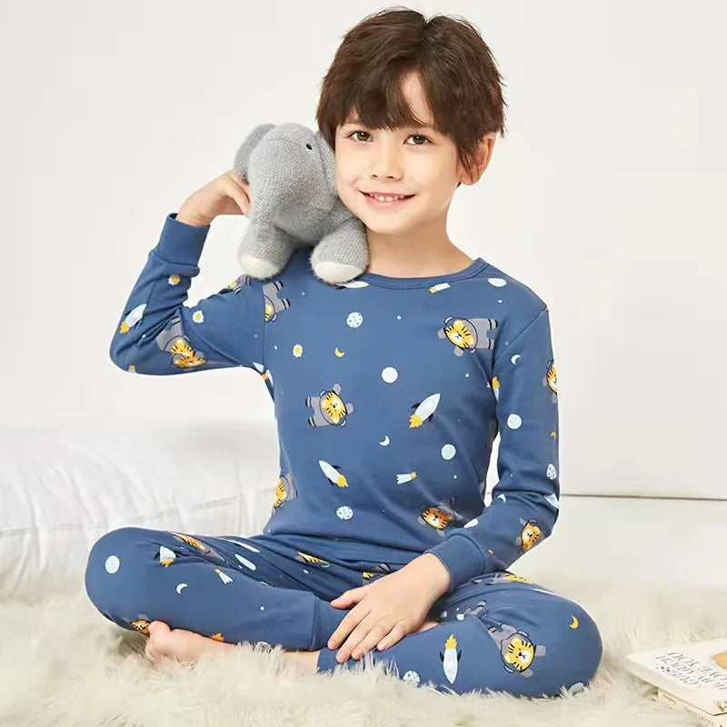 Kids Pajamas Set, 100% Cotton Soft Long Sleeve Sleepwear for Toddlers & Children Ages 2–13, Astronaut Print