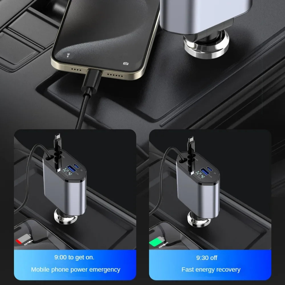 Retractable Car Charger 4-in-1 Fast Charging Adapter 120W