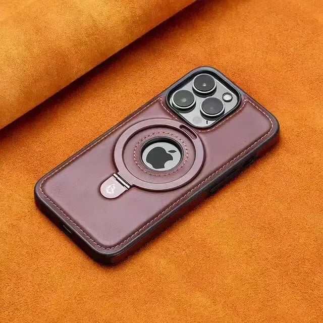 Leather Magnetic Ring Stand Phone Case for iPhone 12–16 Series – MagSafe Compatible, Shockproof, Supports Wireless Charging