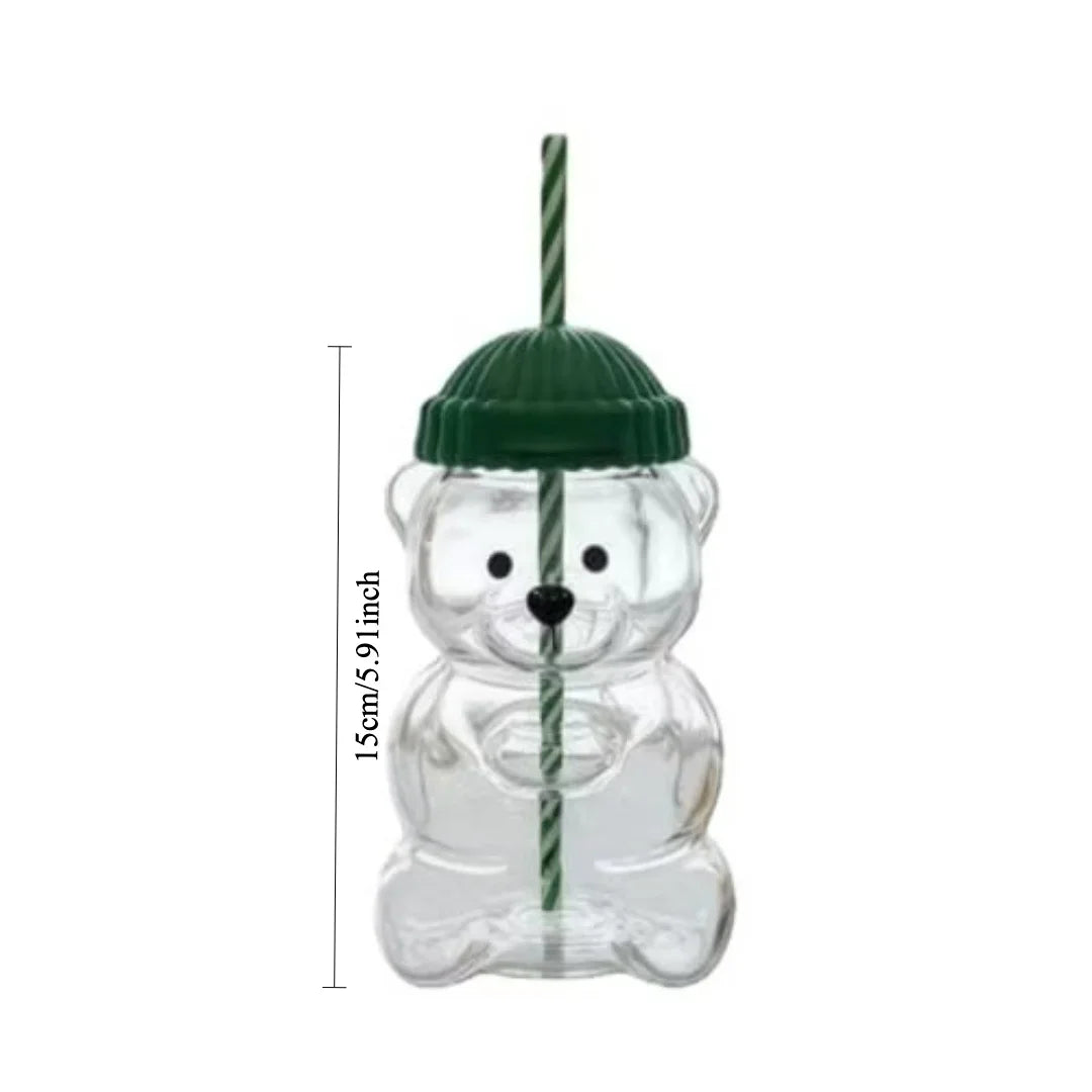 500ml Cute Bear Shaped Cup with Straw – Transparent Cartoon Coffee, Milk & Water Tumbler