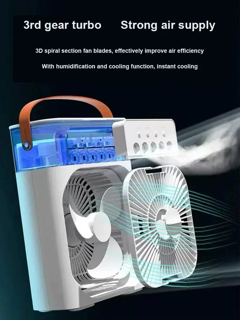 3-in-1 Mini Air Cooler Fan with Humidifier & LED Night Light – Portable USB Desktop Cooling Fan for Home & Office