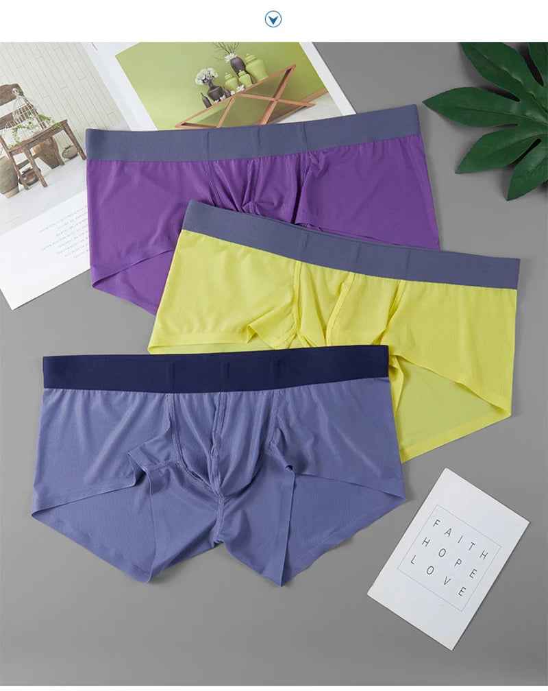 Men’s Ultra-Thin Ice Silk Boxer Shorts – Seamless, Breathable, Quick-Dry Underwear