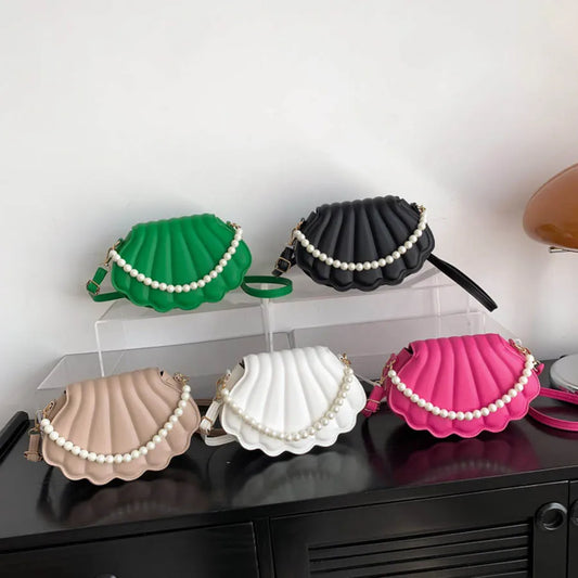 Elegant Women's Crossbody Bag – All-Matching Pearl Chain Shoulder Handbag, Fashion Shell-Shaped Evening Purse