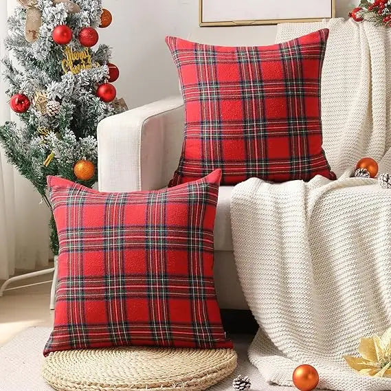 Christmas Plaid Throw Pillow Covers – Tartan Decorative Cushion Cases for Home Décor