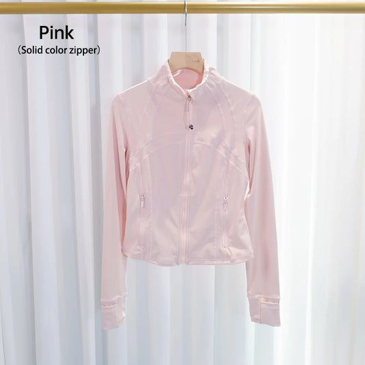 Women's Slim Fit Yoga & Workout Jacket with Gold Zipper – Long Sleeve Athletic Sports Jacket