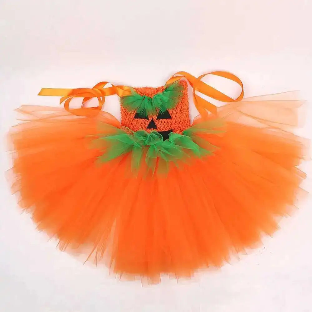 Girls Pumpkin Witch Costume – Halloween Fancy Dress Outfit with Tutu for Kids, Carnival & Party Wear