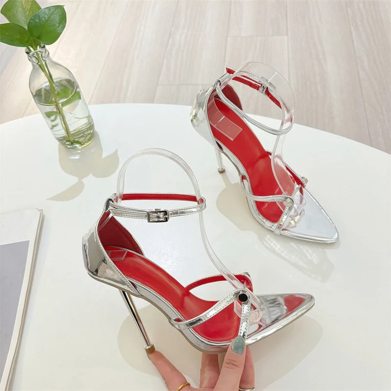 Women's Fashion Ankle Strap Heels – Open Toe Stiletto Sandals with Metal Detail | Party & Clubwear