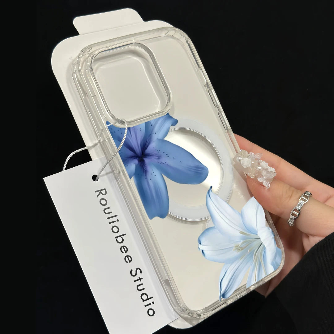 Elegant Blue Lily Pattern Silicone Phone Case