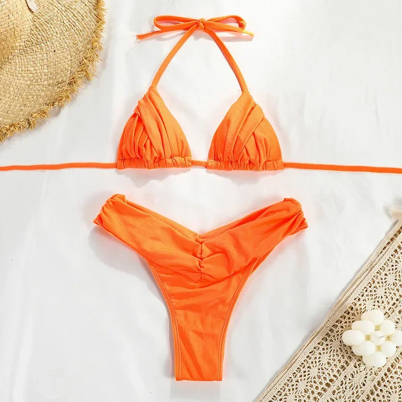 Women’s Printed Bikini Set – Halter Backless Swimwear, Beachwear, Biquini