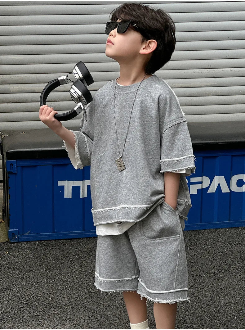 Kids Summer Short-Sleeve Shirt and Shorts Set